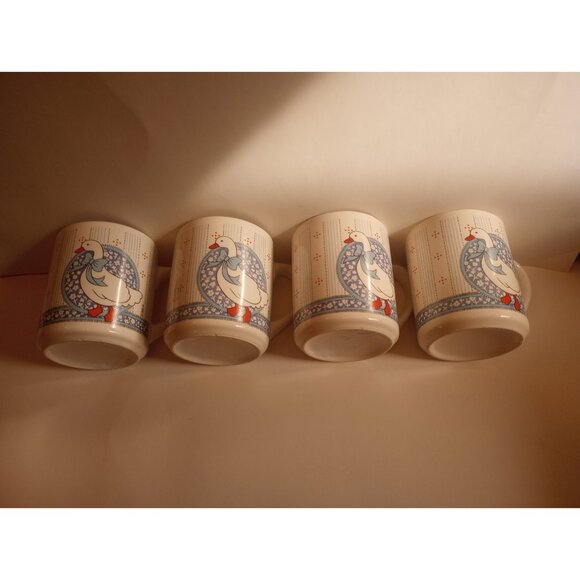 SET OF 4 VINTAGE GOOSE MUG GOOSE WITH BOW TIE FLOWERS Coffee Cups - Picture 3 of 4